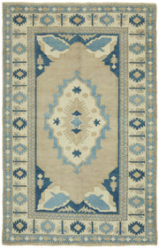 Kavale Bej Mavi Madalyon Desenli Geometrik El Dokuma Halı 169x257 cm