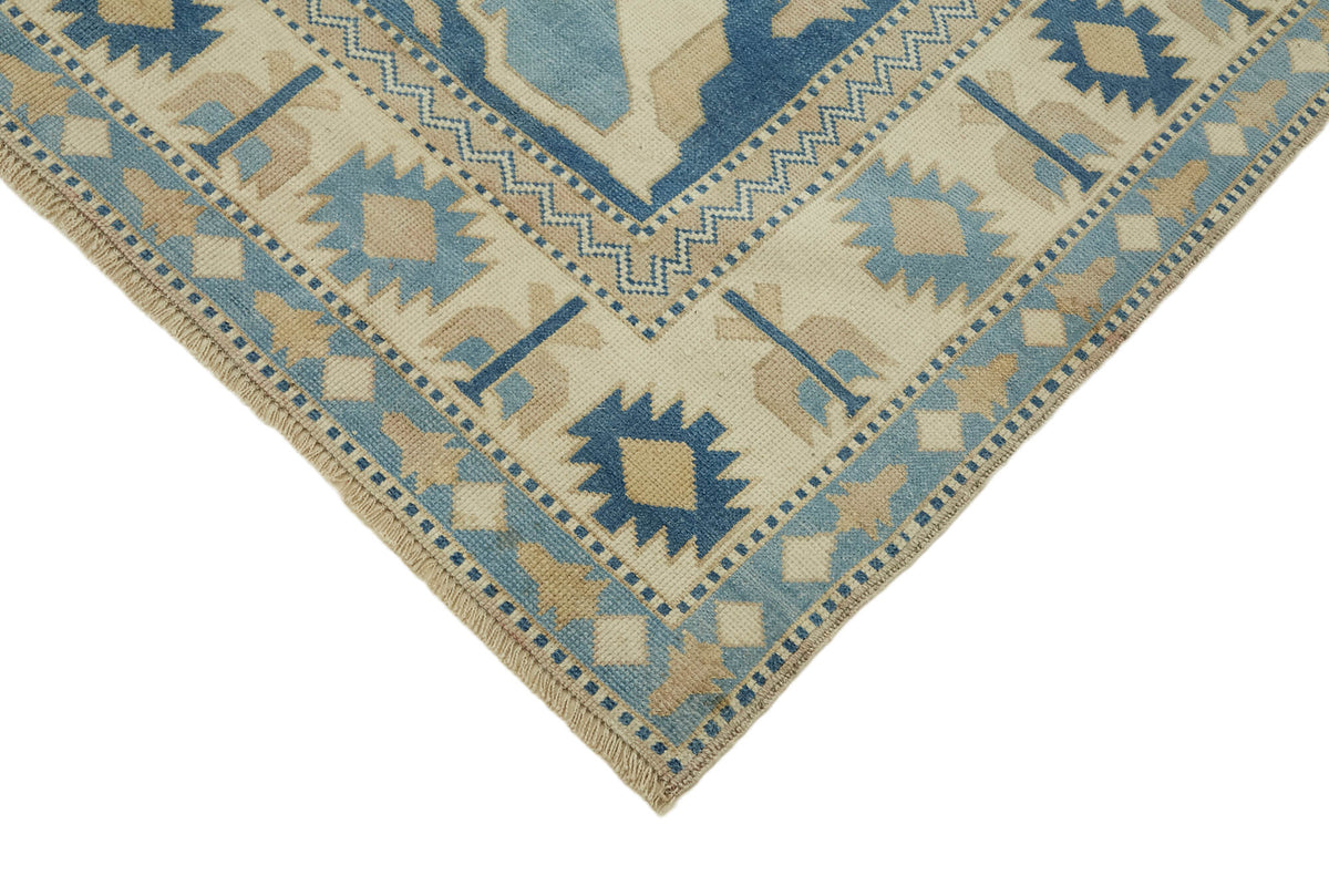 Kavale Bej Mavi Madalyon Desenli Geometrik El Dokuma Halı 169x257 cm – detay görünümü