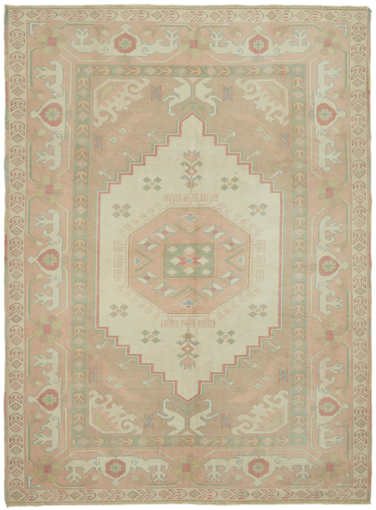 Kavale Geometrik Desenli Bej ve Pembe Tonlu Anadolu Halısı 184x247 cm
