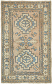 Kavale Açık Mavi Geometrik Desenli Yün El Dokuma Halı, 152x238 cm