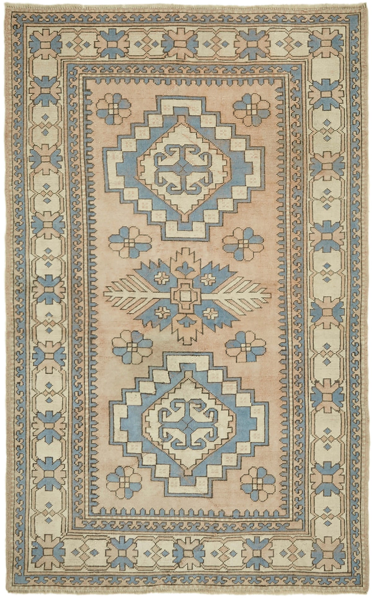 Kavale Açık Mavi Geometrik Desenli Yün El Dokuma Halı, 152x238 cm