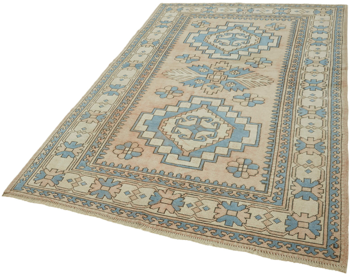 Kavale Açık Mavi Geometrik Desenli Yün El Dokuma Halı, 152x238 cm – doku yakın çekim