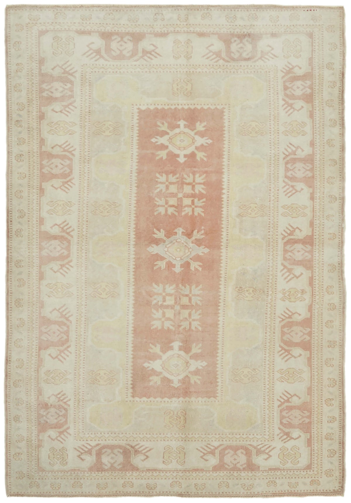 Kavale Bej Pembe Geometrik Desenli Yün Pamuk El Dokuma Halı 160x230 cm