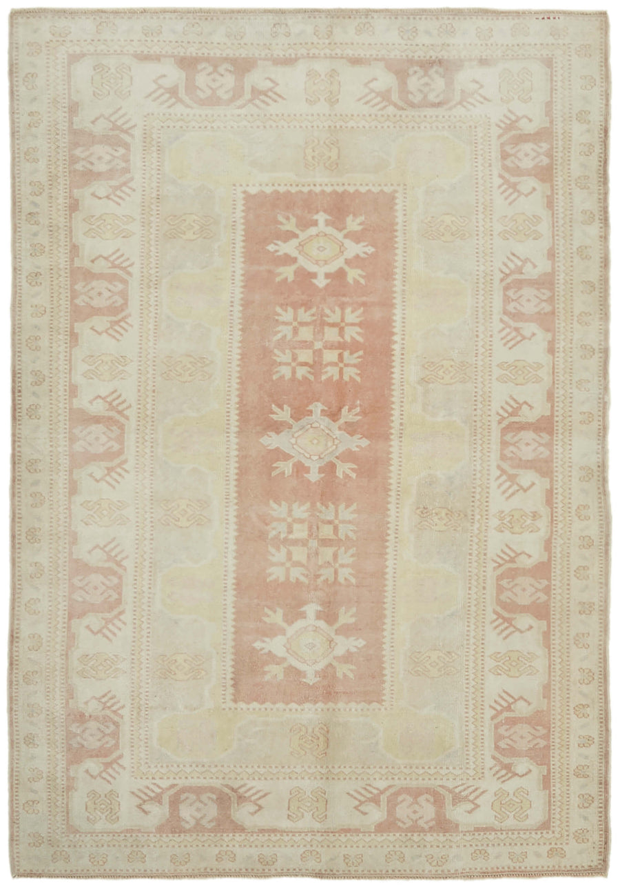 Kavale Bej Pembe Geometrik Desenli Yün Pamuk El Dokuma Halı 160x230 cm