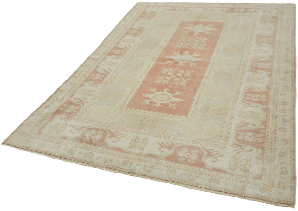 Kavale Bej Pembe Geometrik Desenli Yün Pamuk El Dokuma Halı 160x230 cm – doku yakın çekim