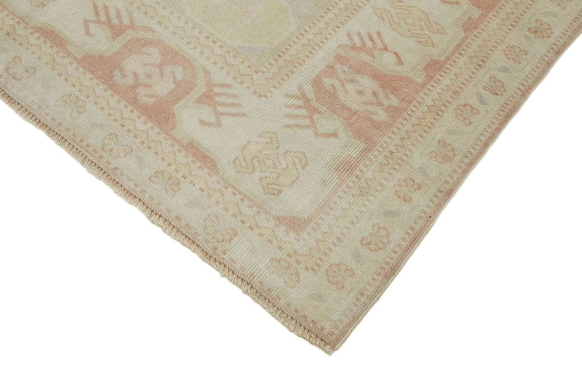 Kavale Bej Pembe Geometrik Desenli Yün Pamuk El Dokuma Halı 160x230 cm – detay görünümü