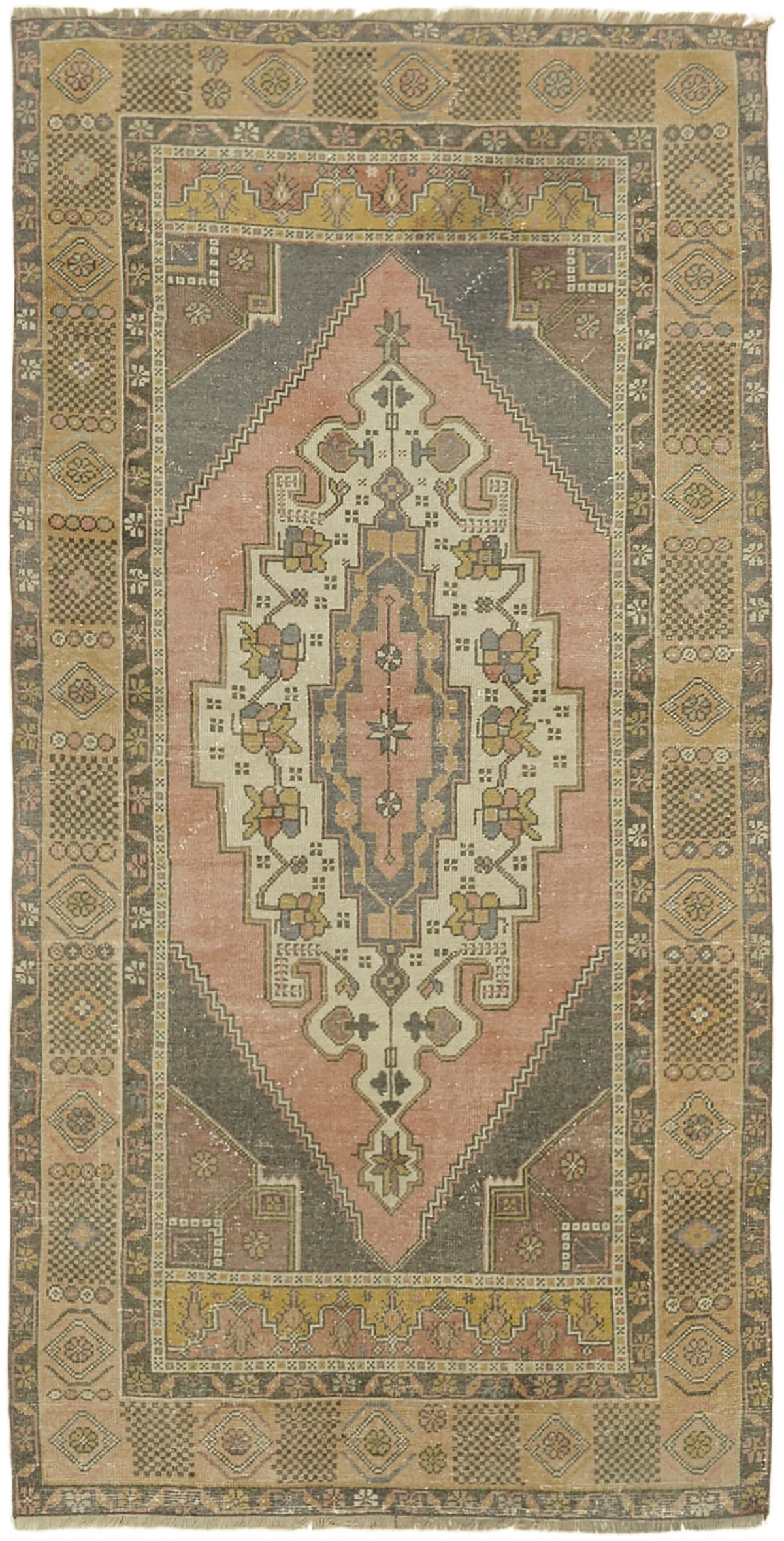 Kavale Pembe Gri Madalyon Desenli Klasik El Dokuma Halı 122x243 cm