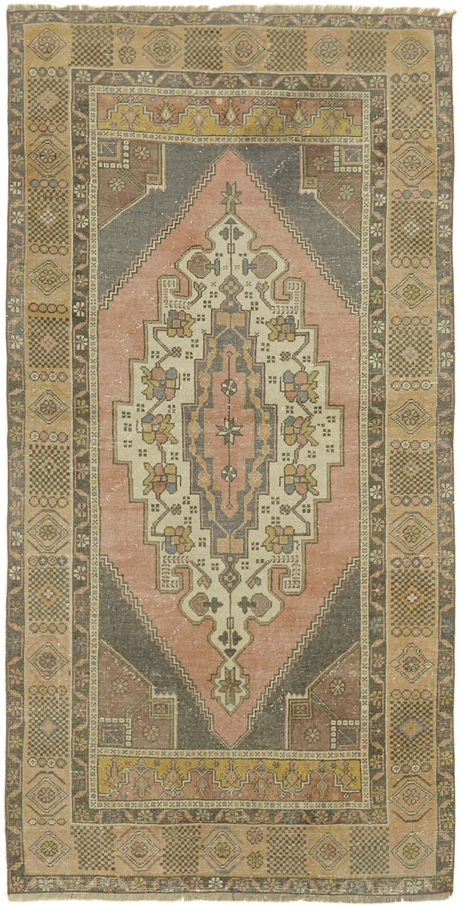 Kavale Pembe Gri Madalyon Desenli Klasik El Dokuma Halı 122x243 cm