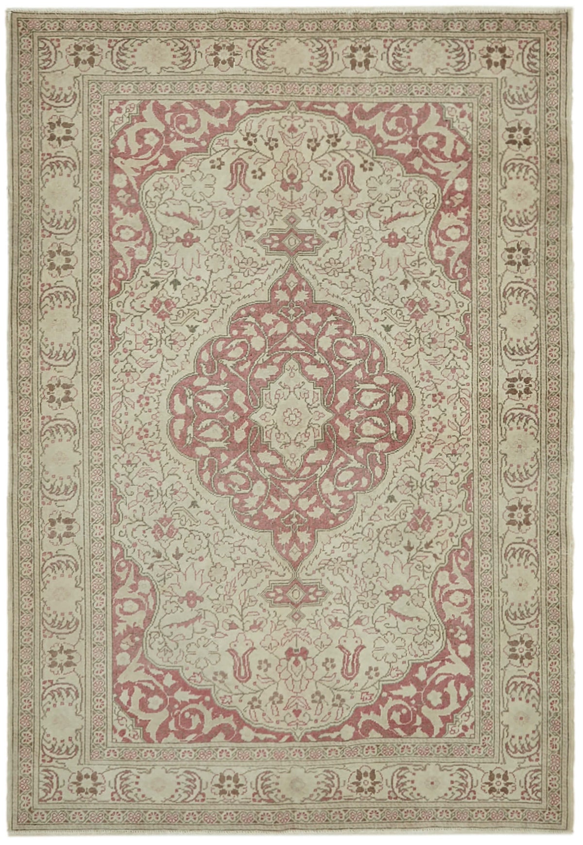 Kavale Madalyon Desenli Bej ve Gümüş Düz Dokuma Halı 153x220 cm