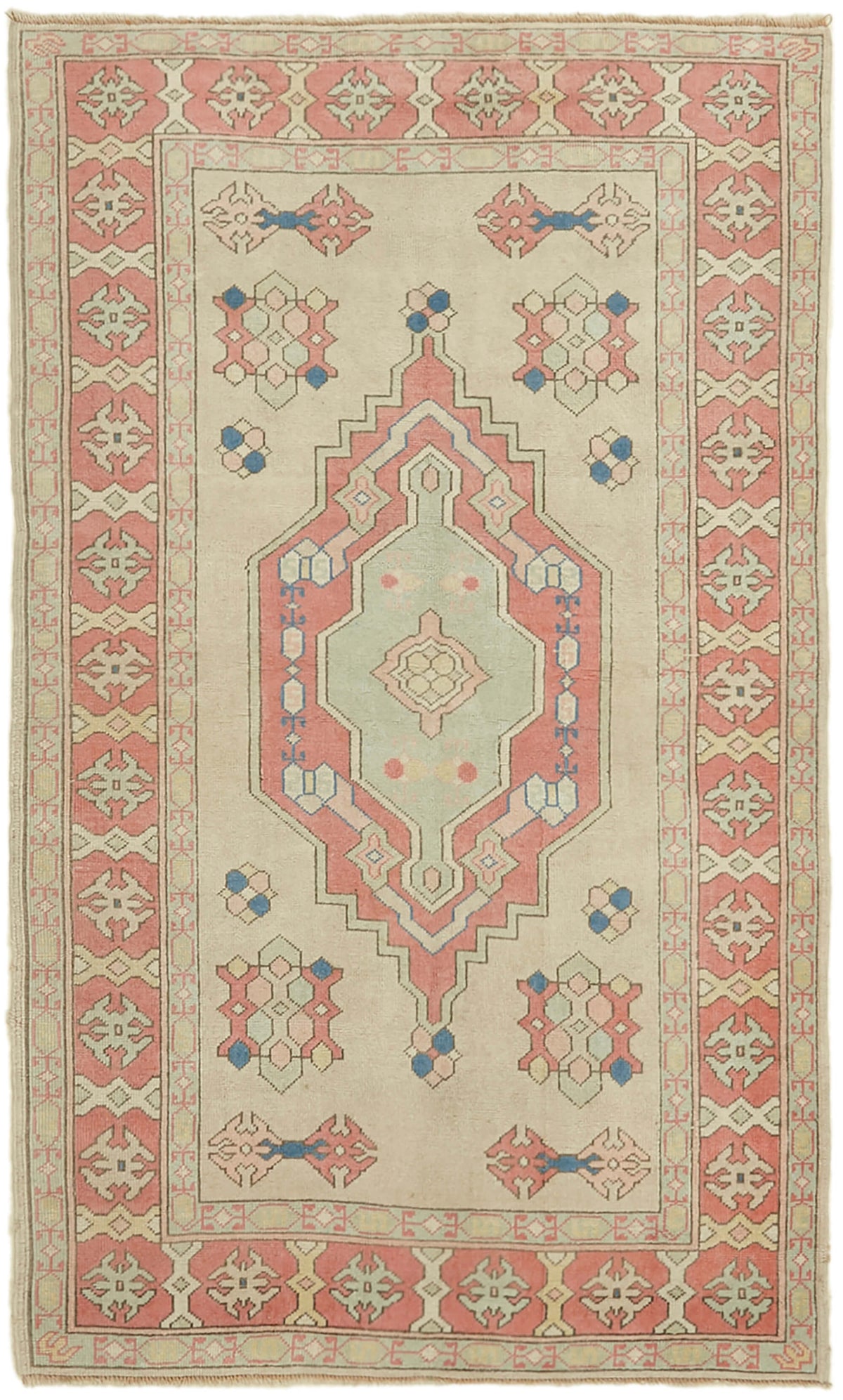 Kavale Bej Halı Geometrik Desenli Gümüş ve Turkuaz Tonlu 139x226 cm