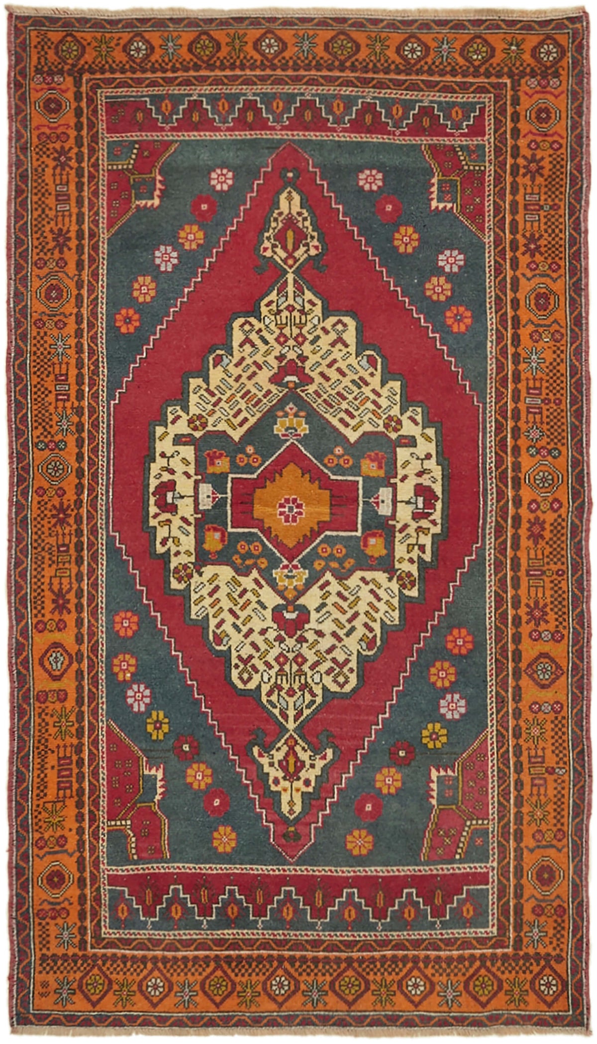 Kavale Kırmızı Etnik Halı Vintage Anadolu Dokuması 131x222 cm