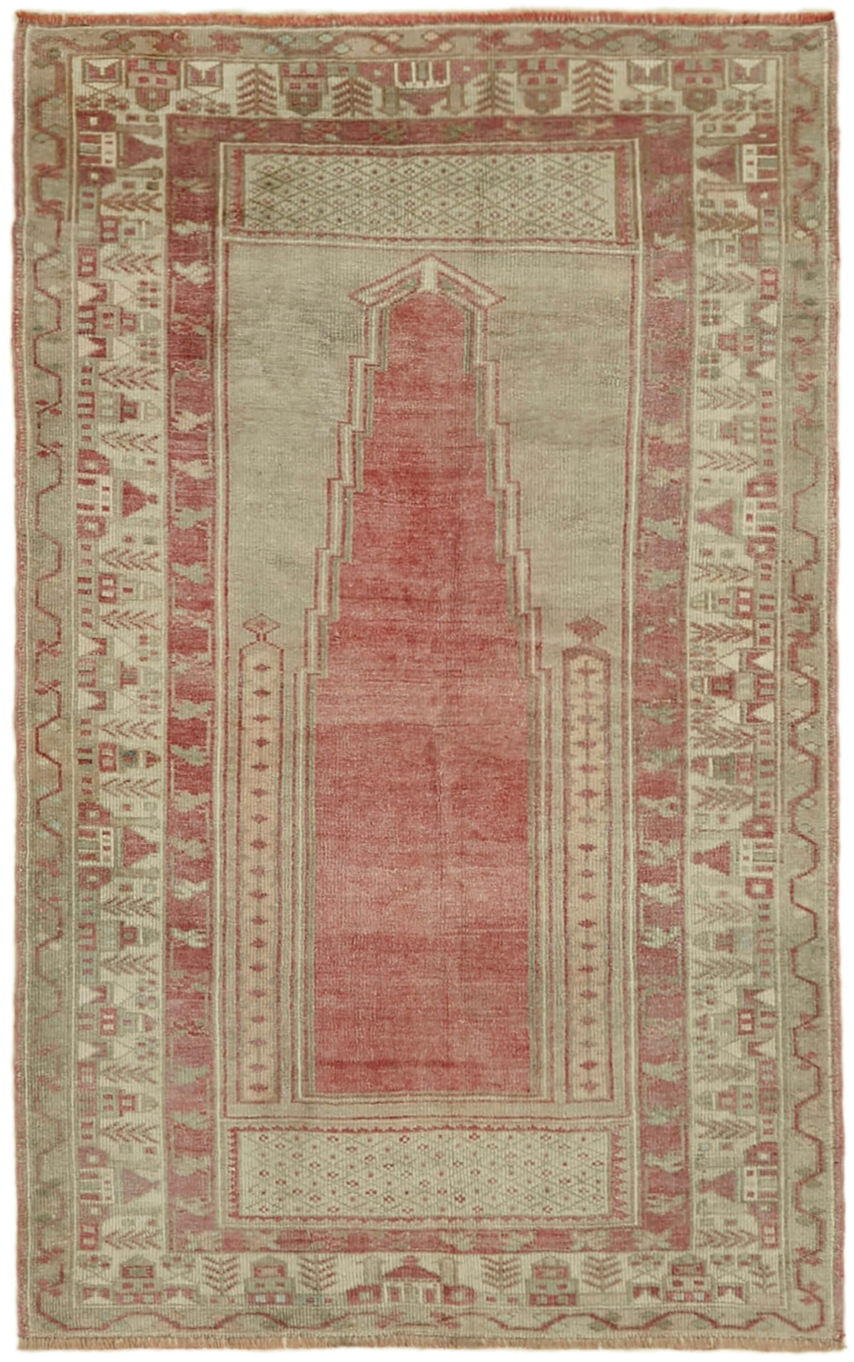 Kavale Geometrik Desenli Bej Kırmızı Vintage Halı 127x190 cm 43637