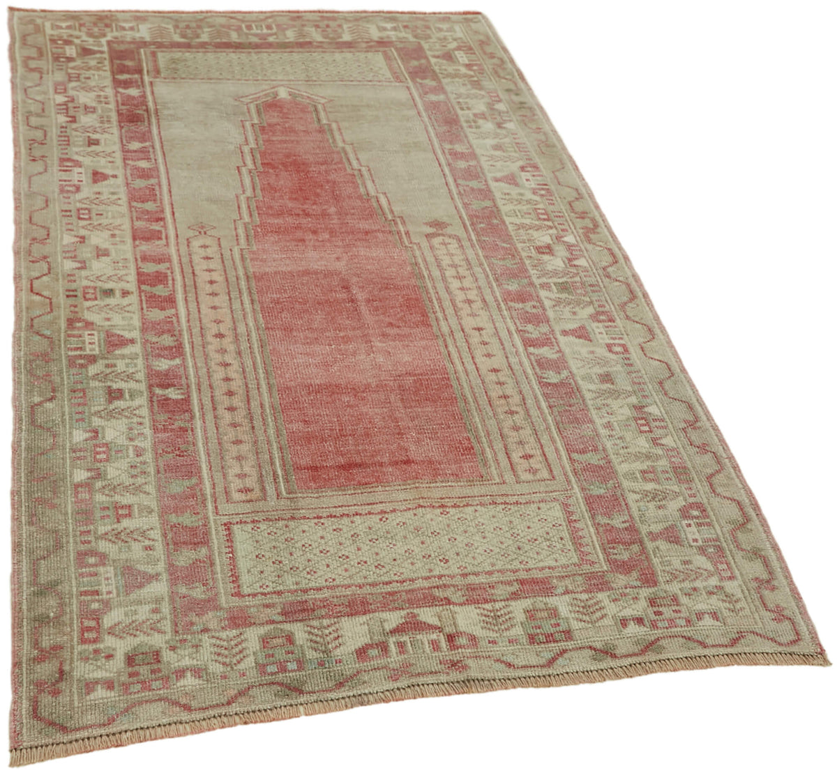 Kavale Geometrik Desenli Bej Kırmızı Vintage Halı 127x190 cm 43637 – genel görünüm