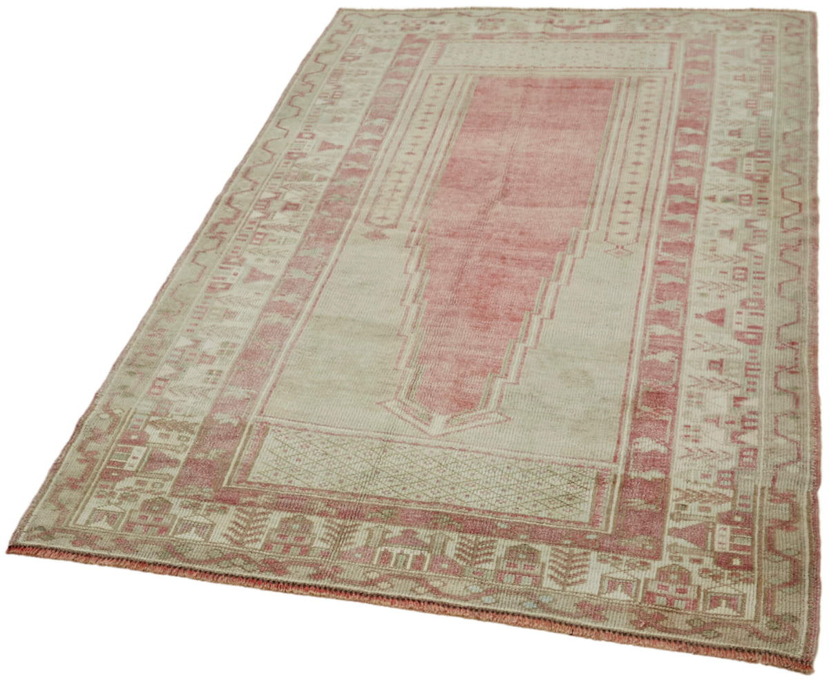 Kavale Geometrik Desenli Bej Kırmızı Vintage Halı 127x190 cm 43637 – doku yakın çekim
