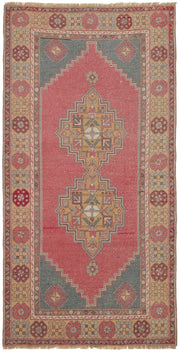 Kavale Pembe Gri Madalyon Göbek El Dokuma Halı 115x219 cm