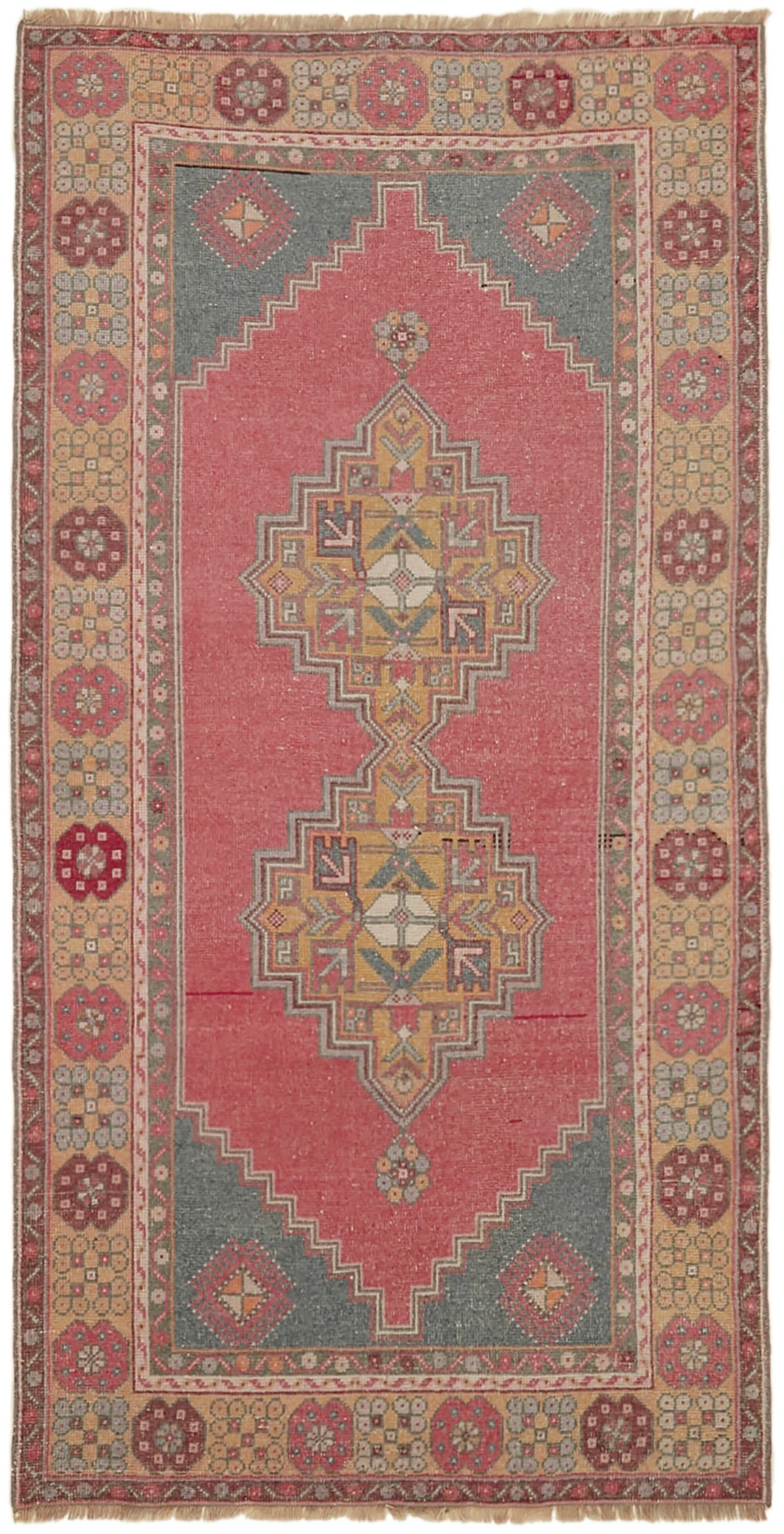 Kavale Pembe Gri Madalyon Göbek El Dokuma Halı 115x219 cm