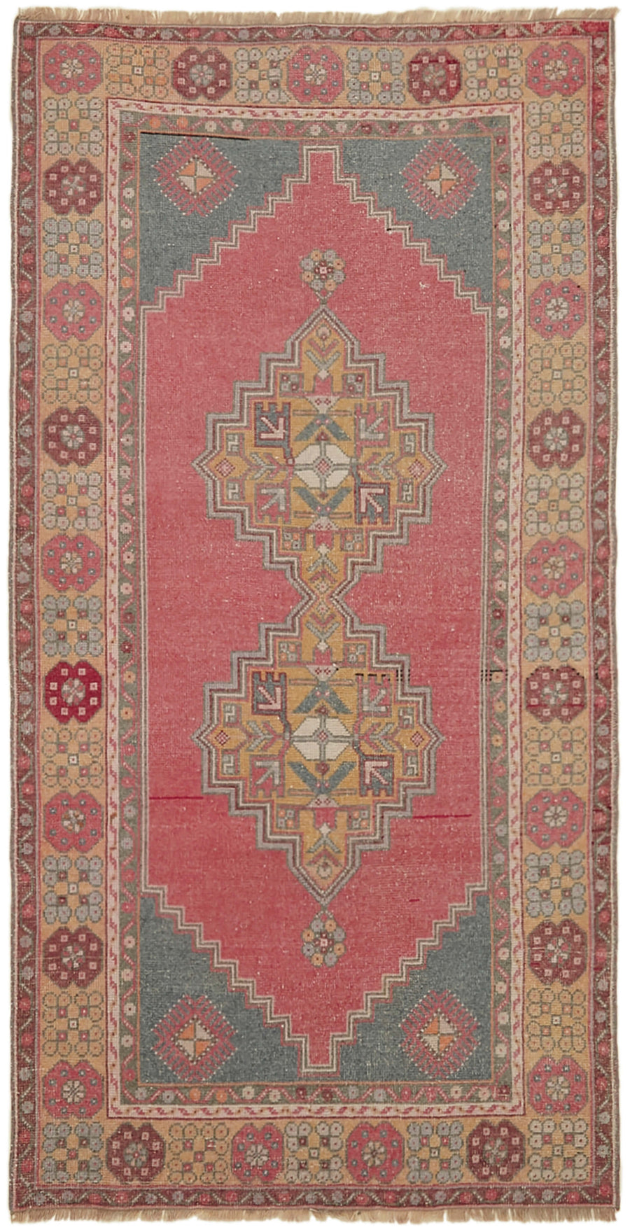 Kavale Pembe Gri Madalyon Göbek El Dokuma Halı 115x219 cm