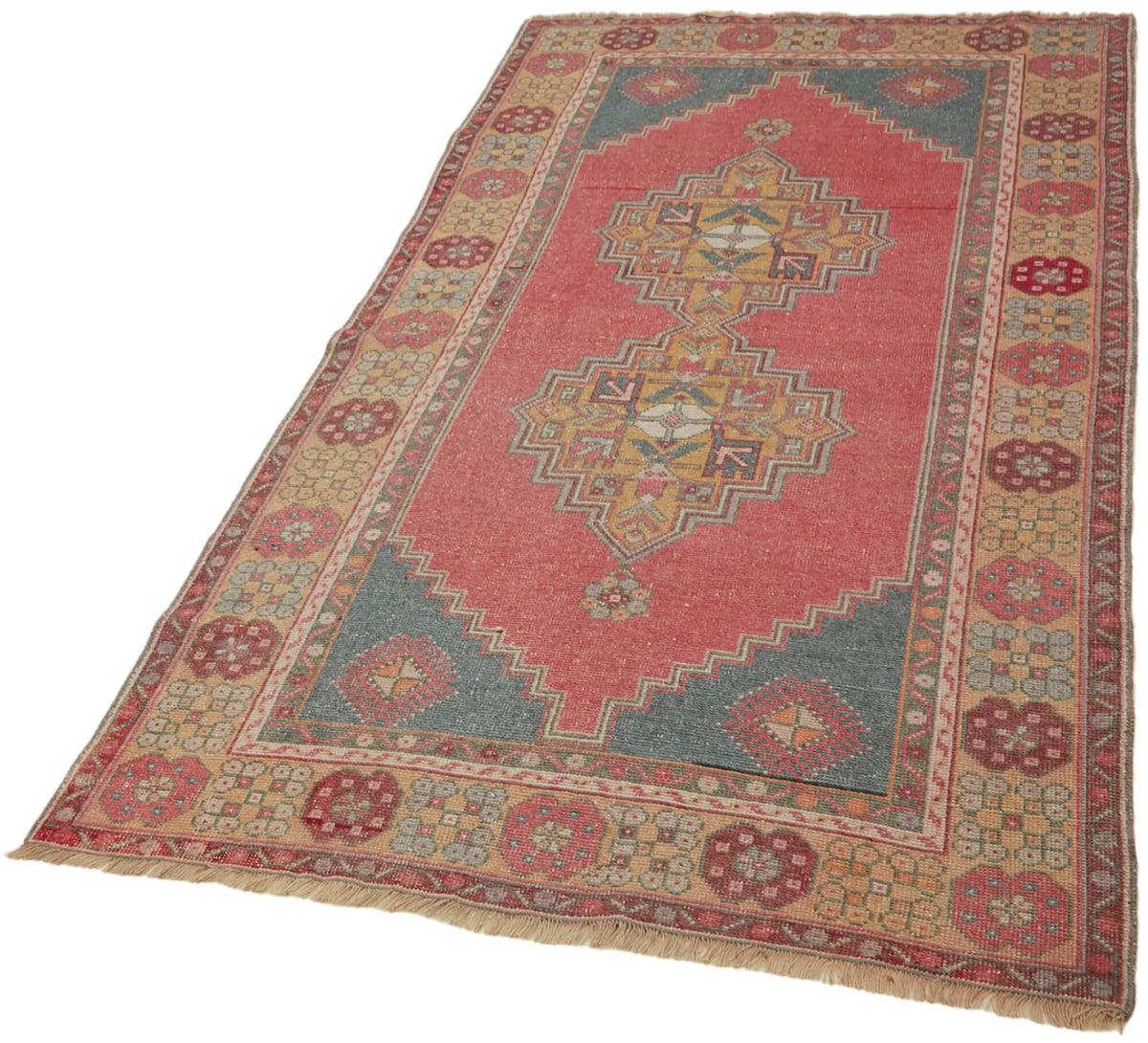 Kavale Pembe Gri Madalyon Göbek El Dokuma Halı 115x219 cm – doku yakın çekim