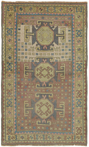 Kavale Anadolu El Dokuma Kahverengi Bej Geometrik Halı 141x220 cm