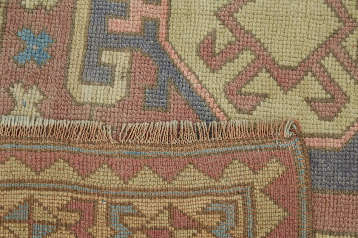 Kavale Anadolu El Dokuma Kahverengi Bej Geometrik Halı 141x220 cm – kenar detayı