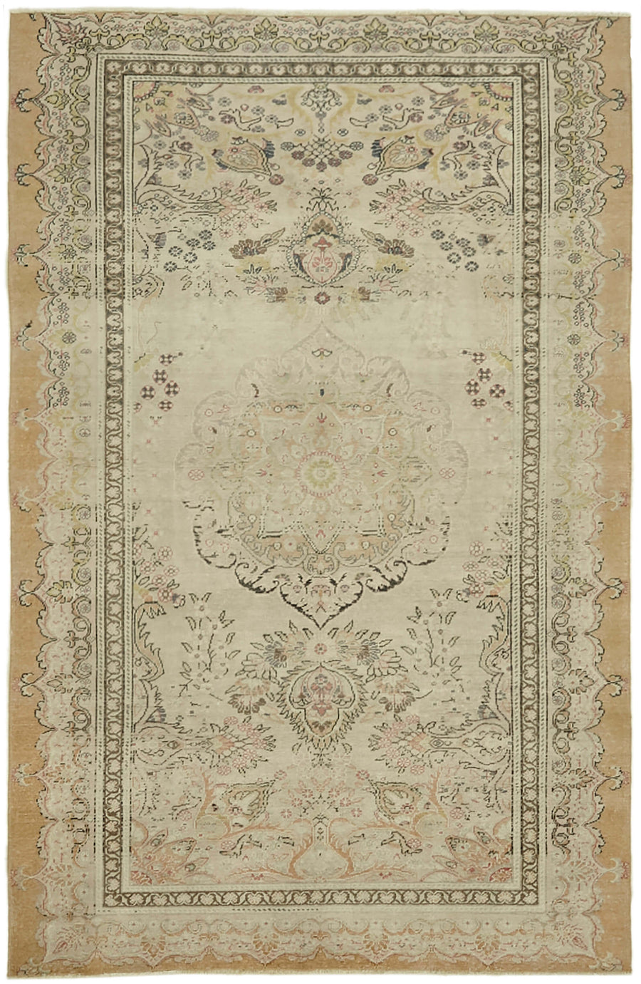 Kavale Bej Kahverengi Madalyon Desenli El Dokuma Anadolu Halısı 137x208 cm