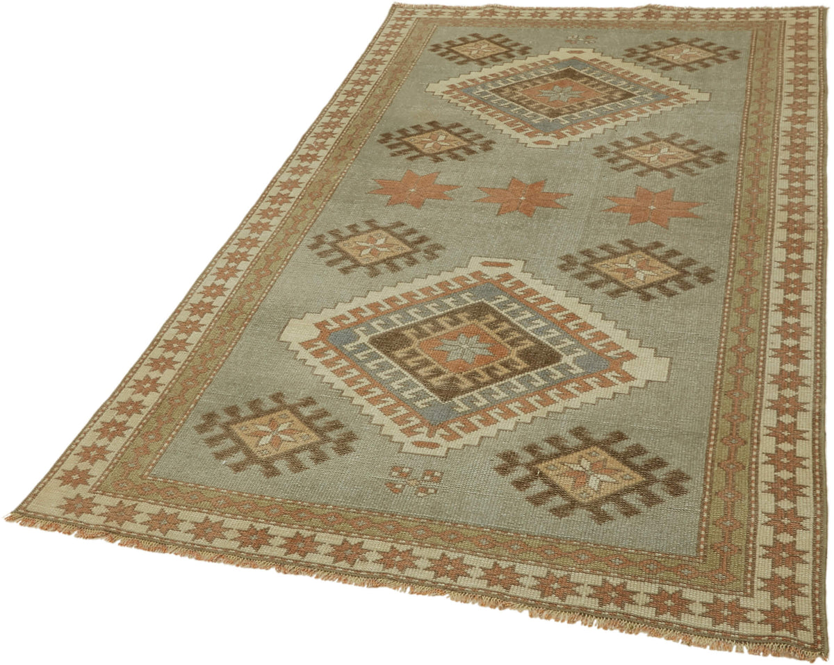 Kovena Gri Halı Geometrik Desenli Vintage Yolluk 127x211 cm – doku yakın çekim