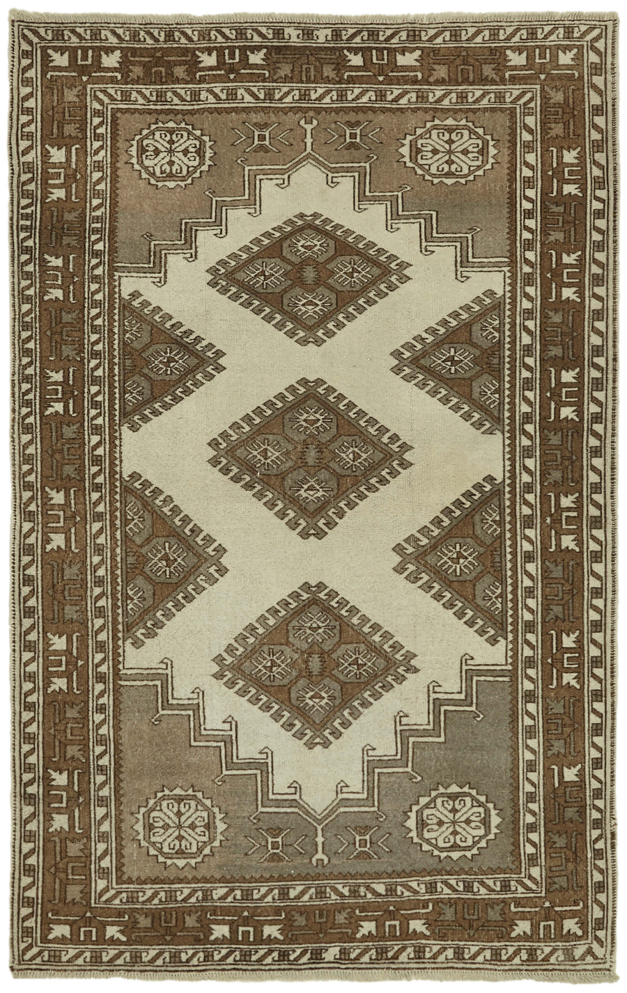 Kavale Düz Kahverengi Halı Etnik Geometrik Desenli 140x214 cm 43659