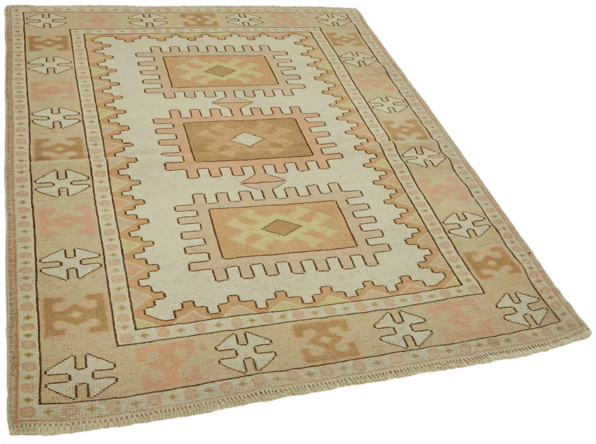 Kavale Bej Kahverengi Etnik Geometrik Desenli El Dokuma Halı 139x166 cm – genel görünüm