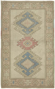 Kavale Bej Mavi Geometrik Etnik El Dokuma Halı 126x202 cm