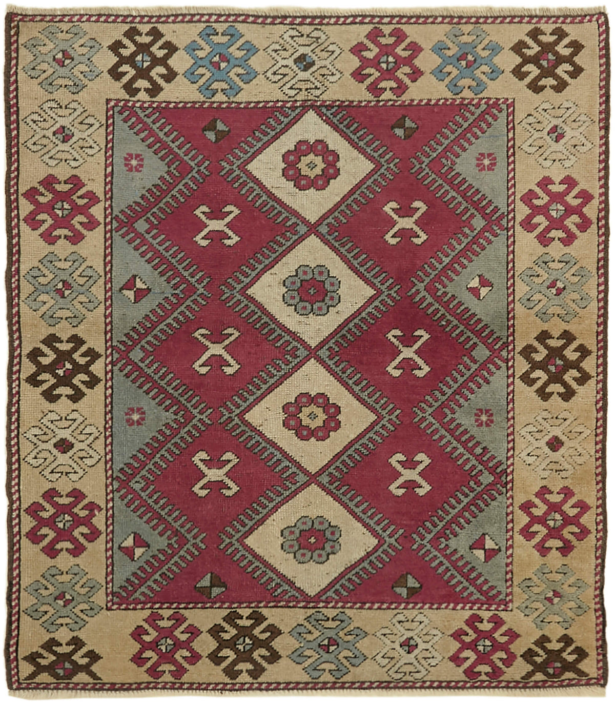 Kavale Pembe Bej Etnik Geometrik El Dokuma Halı 106x120 cm