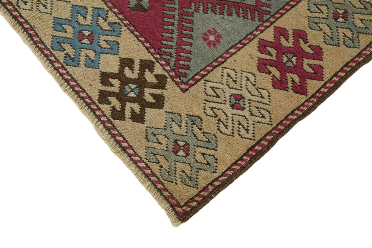 Kavale Pembe Bej Etnik Geometrik El Dokuma Halı 106x120 cm – detay görünümü