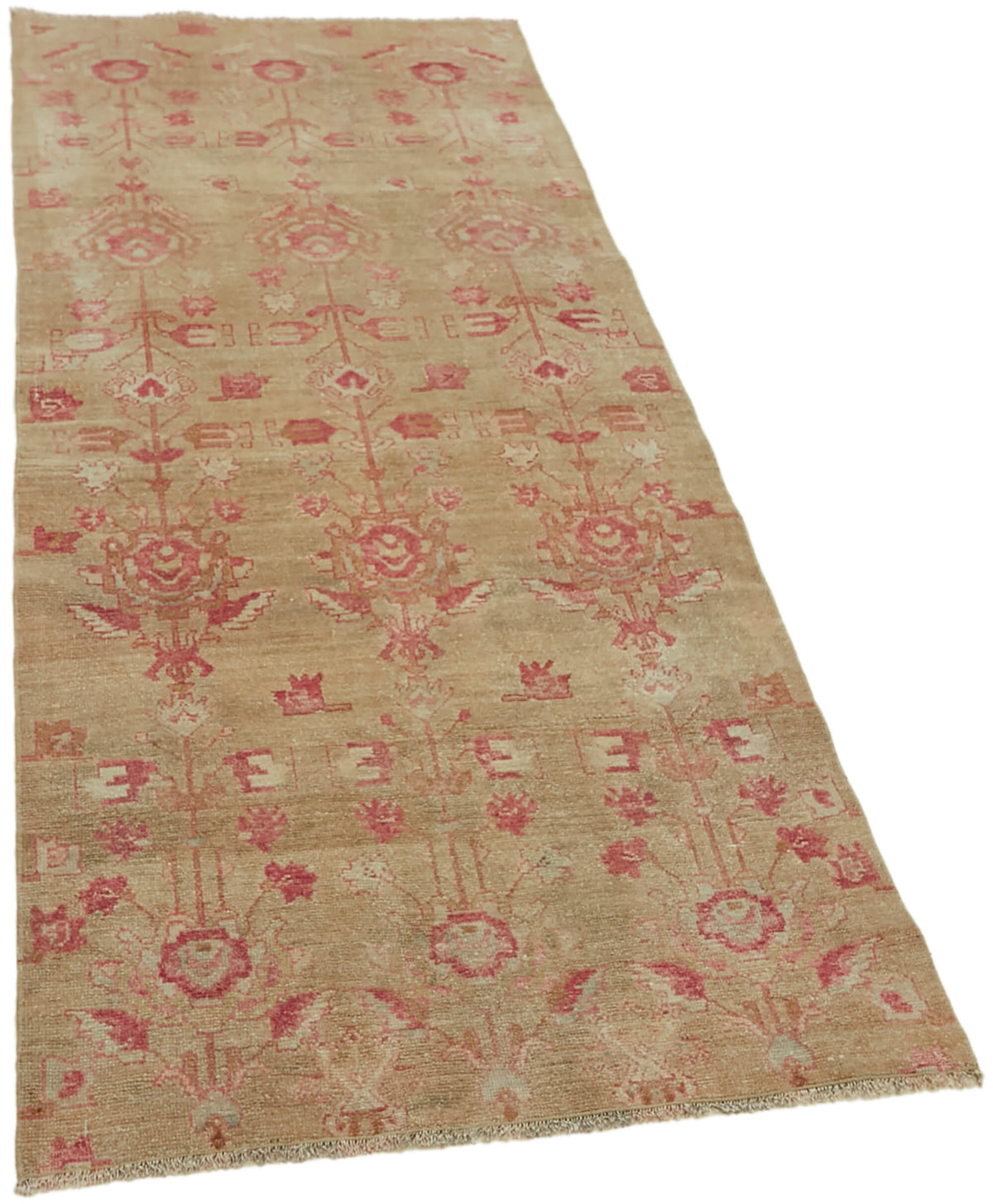 Kavale Bej Pembe Geometrik Pamuk Yün El Dokuma Halı 92x225 cm – genel görünüm