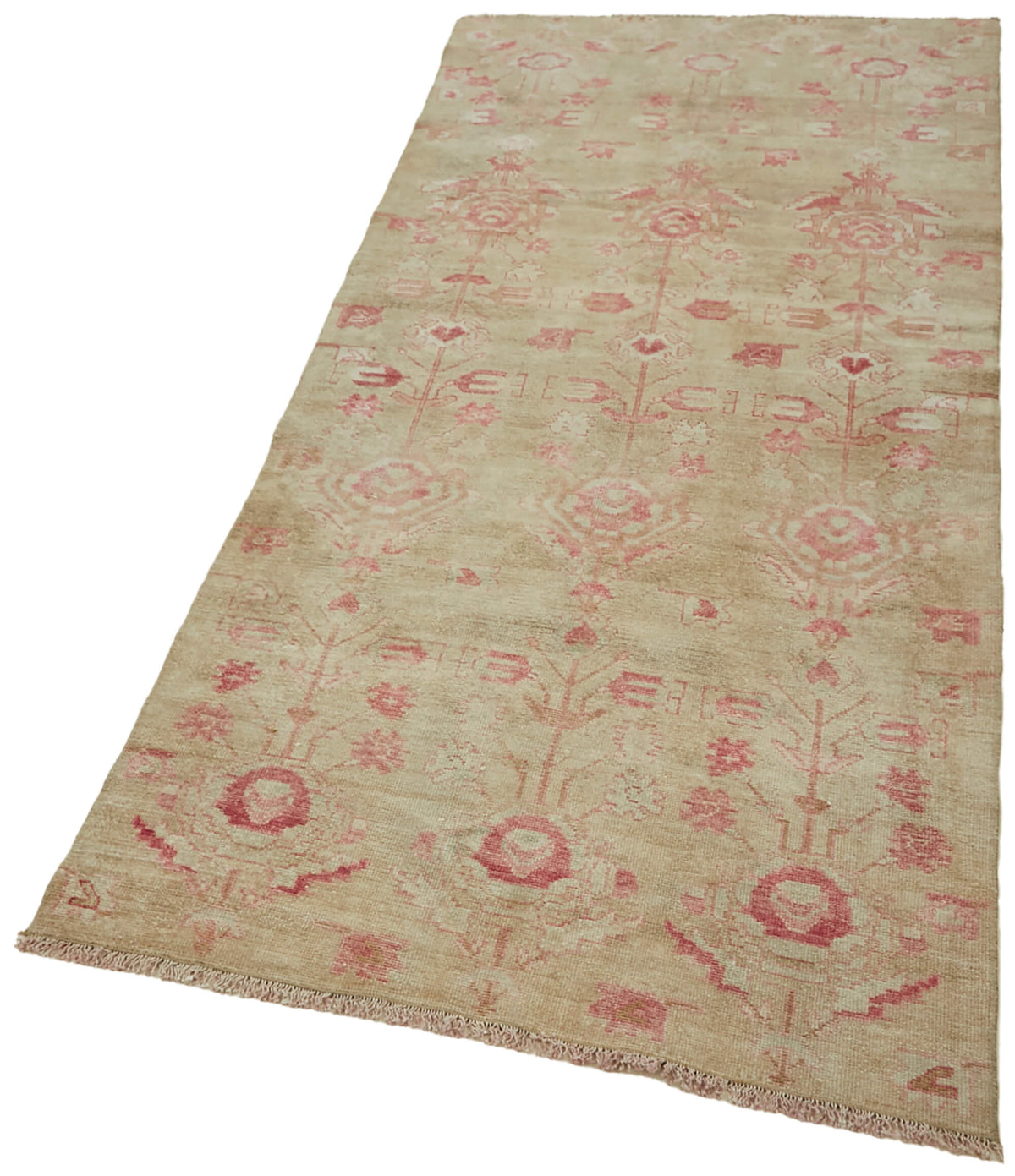 Kavale Bej Pembe Geometrik Pamuk Yün El Dokuma Halı 92x225 cm – doku yakın çekim