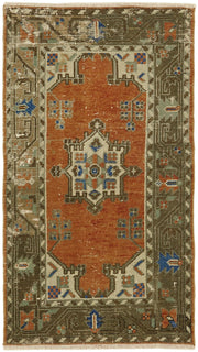 Kavale Anadolu El Dokuma Turuncu ve Kahverengi Geometrik Halı 69x120 cm