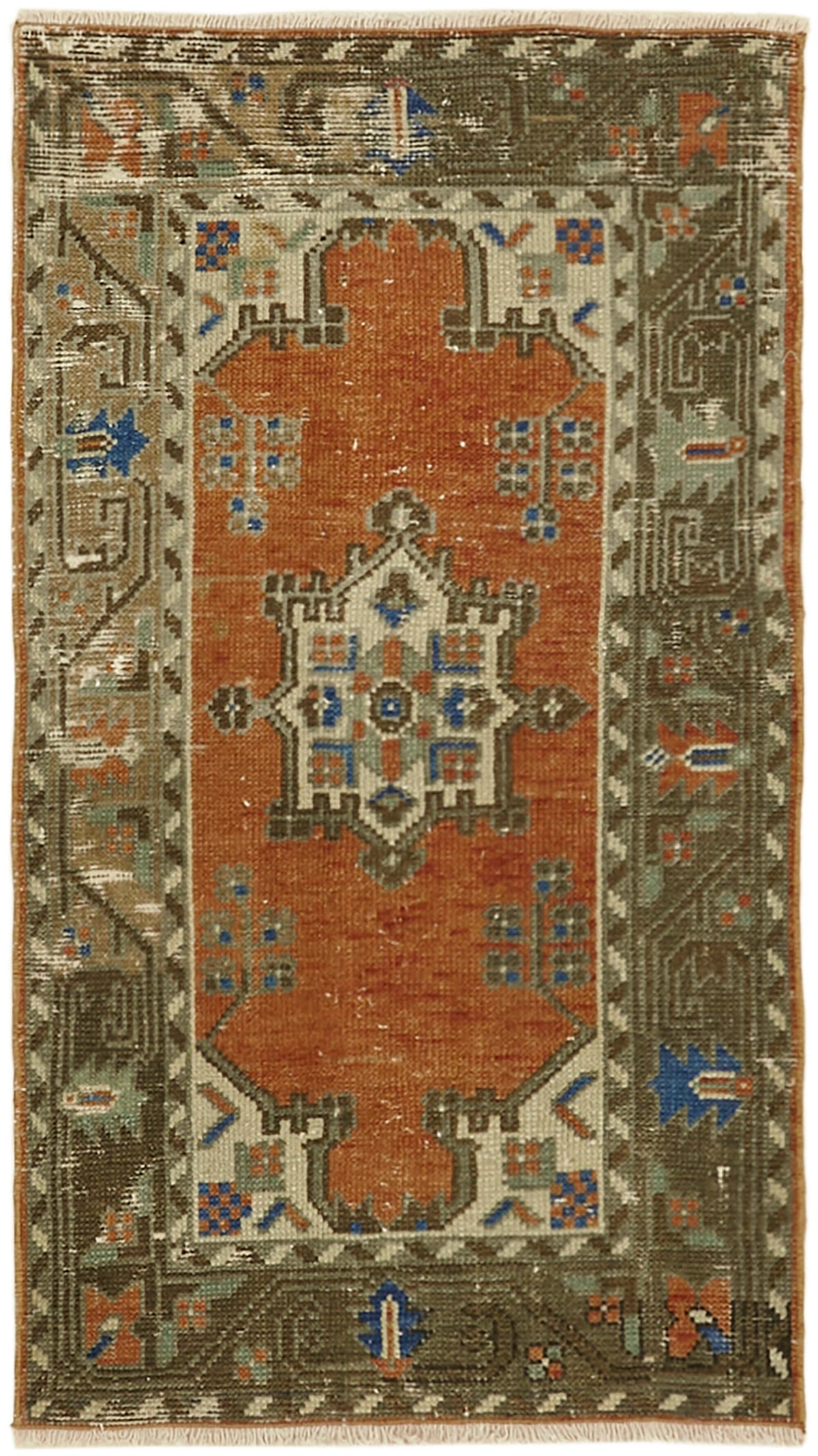Kavale Anadolu El Dokuma Turuncu ve Kahverengi Geometrik Halı 69x120 cm