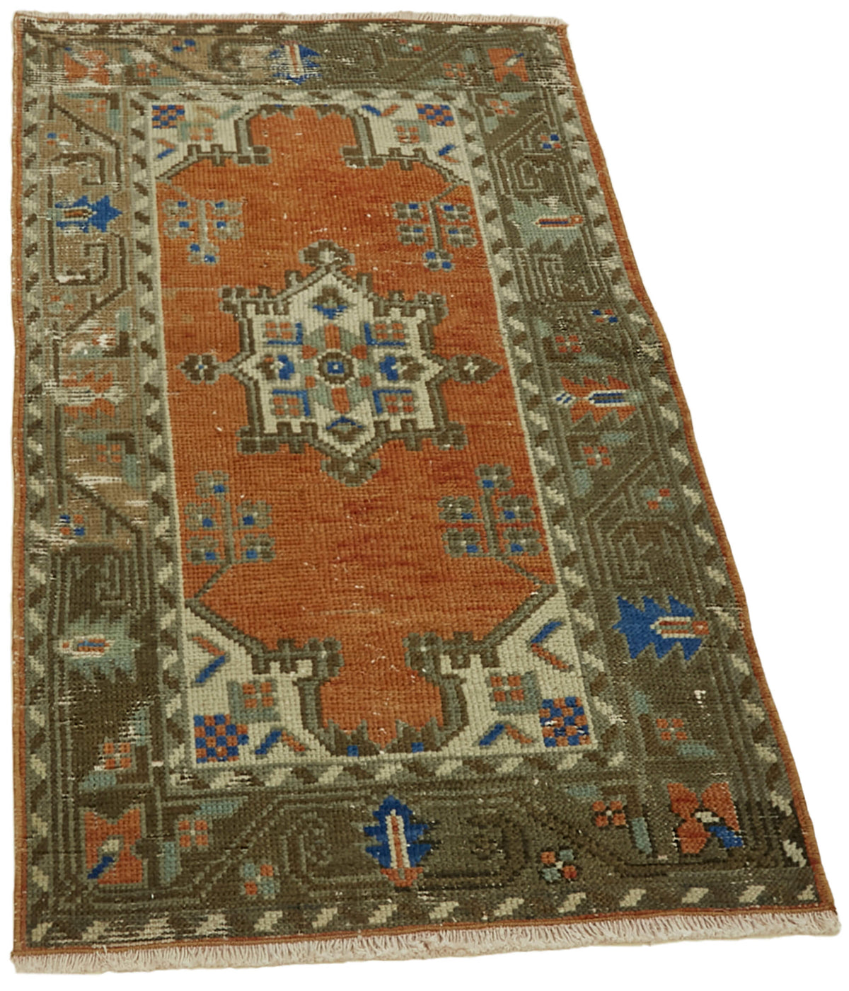 Kavale Anadolu El Dokuma Turuncu ve Kahverengi Geometrik Halı 69x120 cm – genel görünüm
