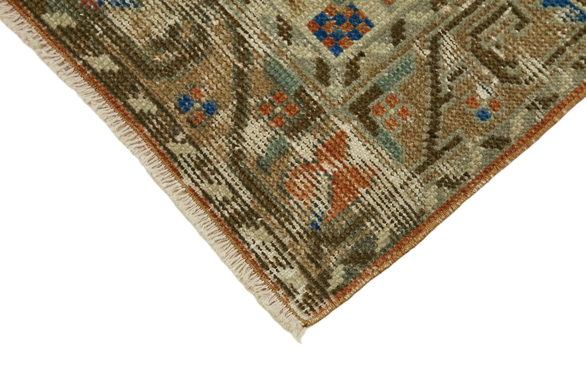 Kavale Anadolu El Dokuma Turuncu ve Kahverengi Geometrik Halı 69x120 cm – detay görünümü