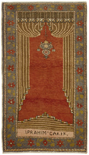 Gekro Kırmızı Geometrik Desenli Yün Pamuk El Dokuma Halı 68x116 cm