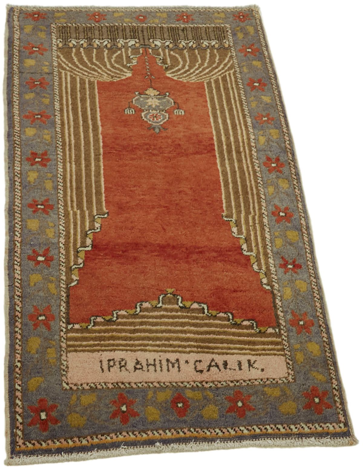 Gekro Kırmızı Geometrik Desenli Yün Pamuk El Dokuma Halı 68x116 cm – genel görünüm