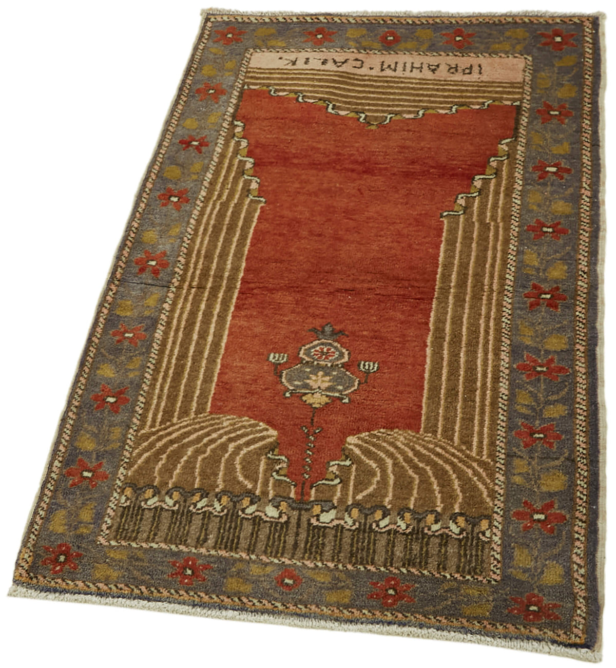 Gekro Kırmızı Geometrik Desenli Yün Pamuk El Dokuma Halı 68x116 cm – doku yakın çekim
