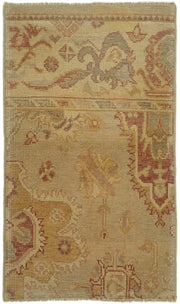 Gekro Bej Kırmızı Çiçek Desenli Yün Pamuk El Dokuma Halı 65x110 cm