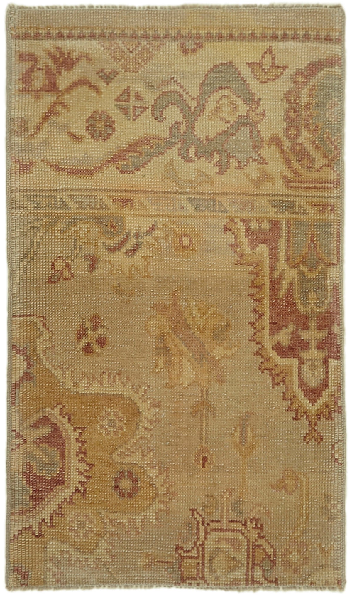 Gekro Bej Kırmızı Çiçek Desenli Yün Pamuk El Dokuma Halı 65x110 cm