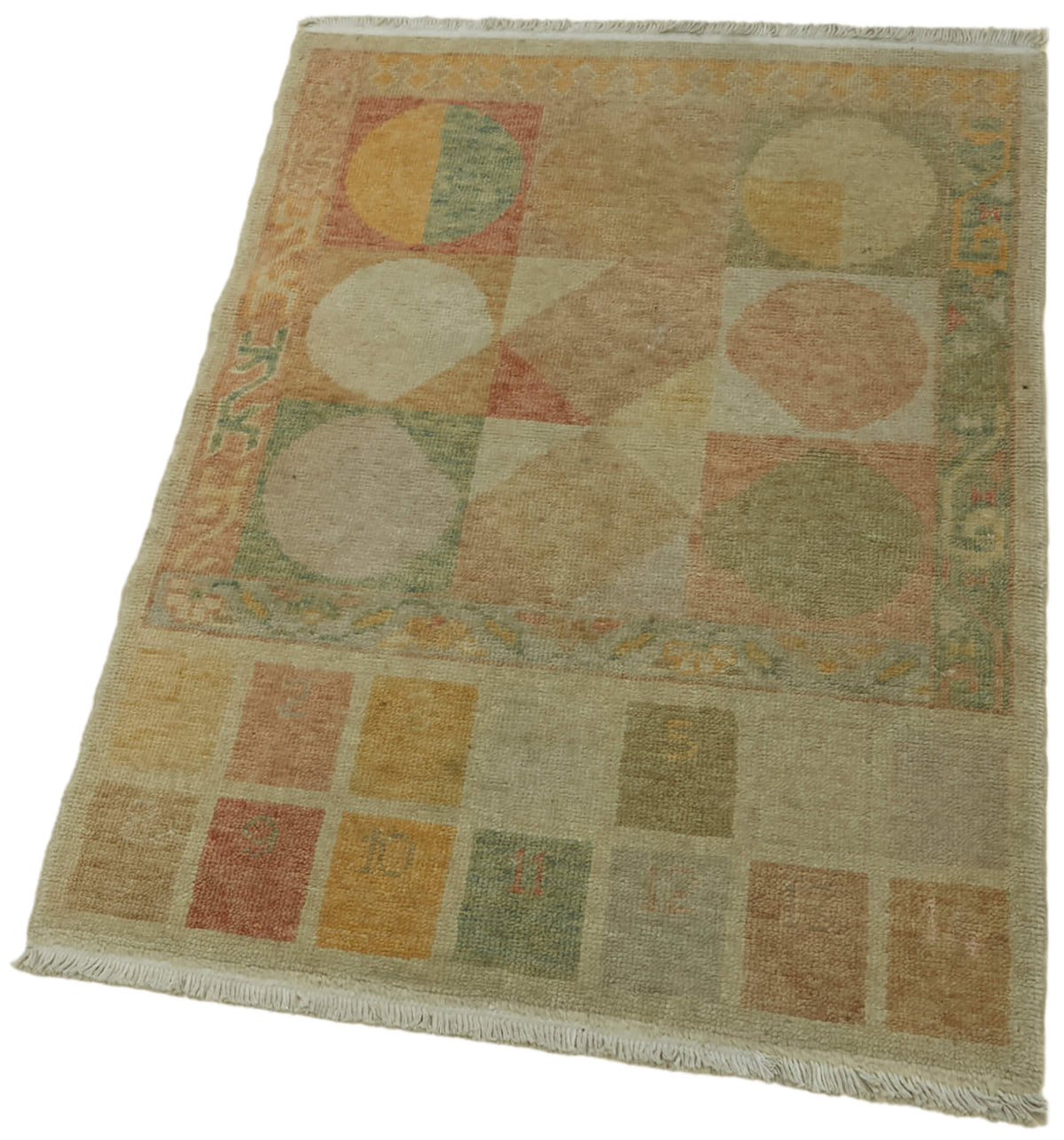 Gekro Bej Çok Renkli Geometrik Desenli Modern El Dokuma Halı 69x94 cm – doku yakın çekim