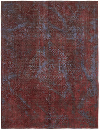 Zelko Kırmızı Mavi Madalyon Desenli Yün Eskitme Halı 296x380 cm