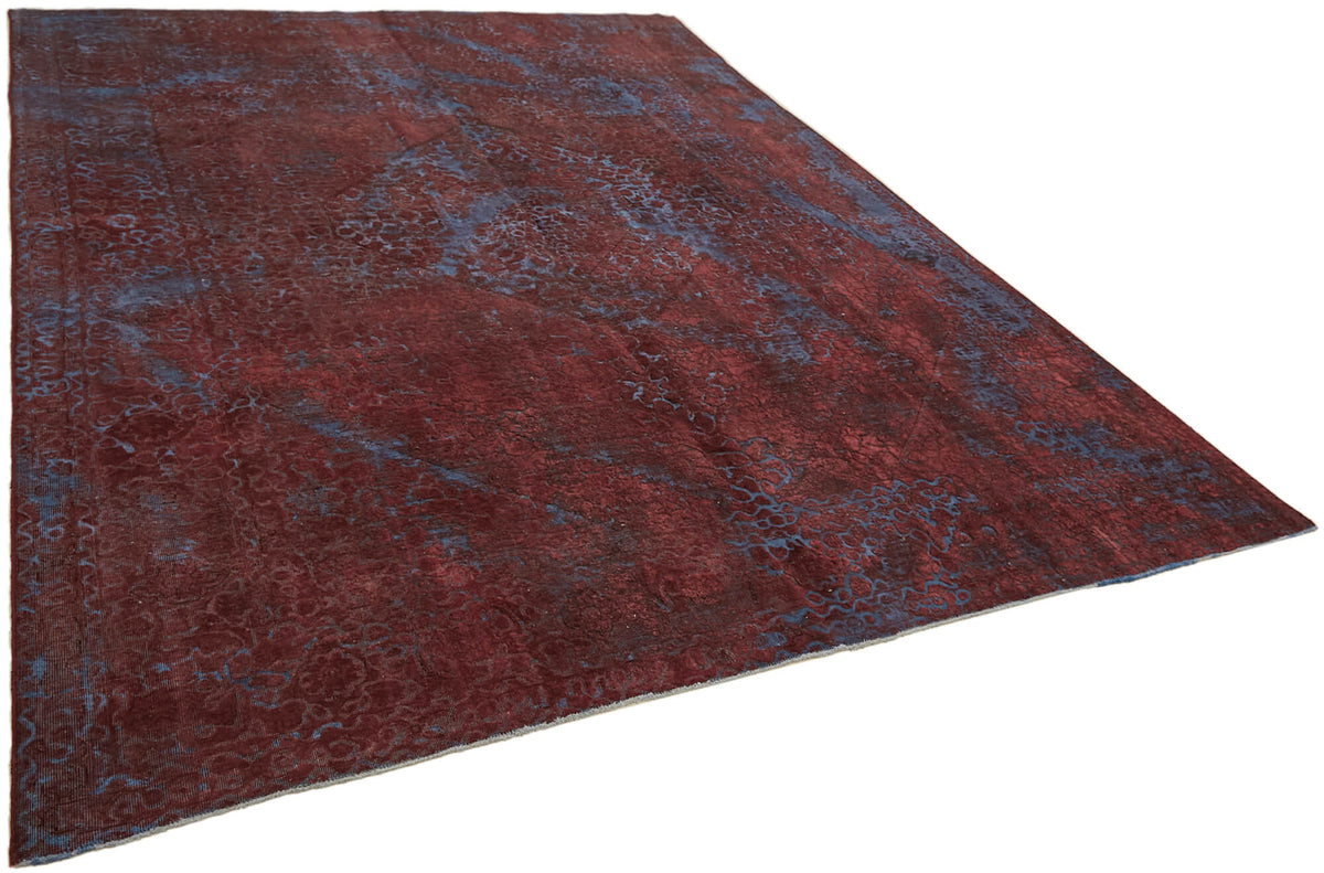 Zelko Kırmızı Mavi Madalyon Desenli Yün Eskitme Halı 296x380 cm – genel görünüm