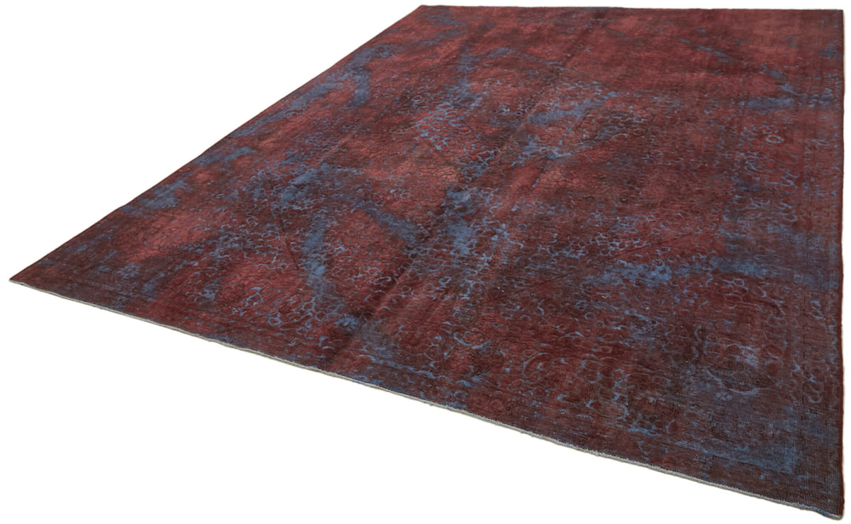 Zelko Kırmızı Mavi Madalyon Desenli Yün Eskitme Halı 296x380 cm – doku yakın çekim