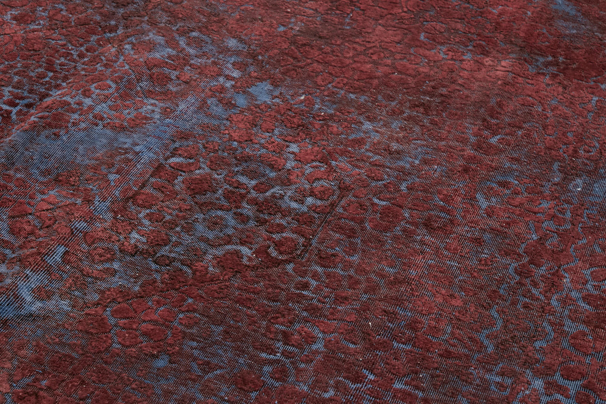 Zelko Kırmızı Mavi Madalyon Desenli Yün Eskitme Halı 296x380 cm – mekânda kullanım