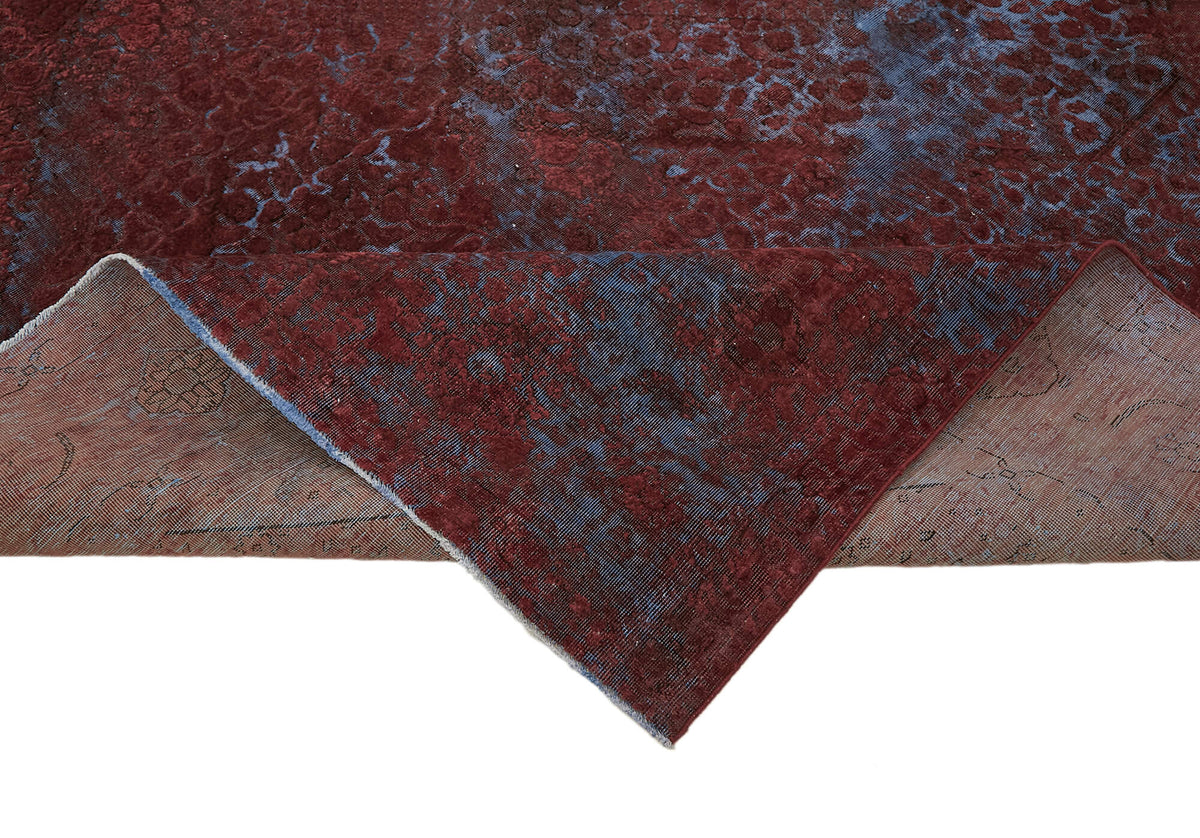 Zelko Kırmızı Mavi Madalyon Desenli Yün Eskitme Halı 296x380 cm – kenar detayı