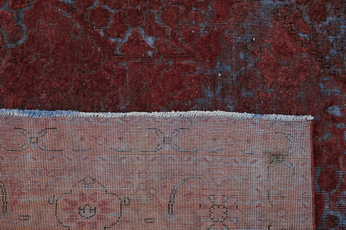 Zelko Kırmızı Mavi Madalyon Desenli Yün Eskitme Halı 296x380 cm – arka yüz görünümü
