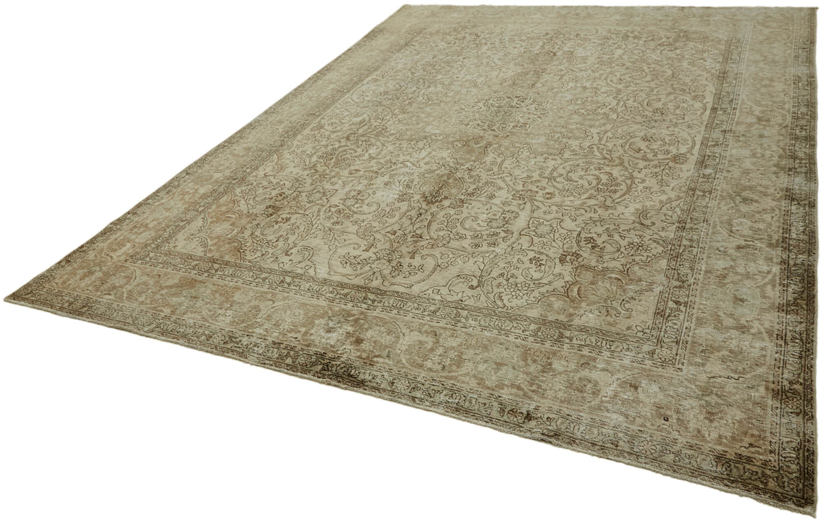 Rusvo Bej Rengi Halı Klasik Çiçek Desenli Vintage 285x382 cm – doku yakın çekim